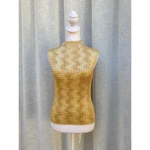 Plisse crinkled polyester gold yellow sleeveless top